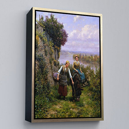 Altın Çerçeveli Dere Kenarındaki Köylü Kızları Duvar Tablosu