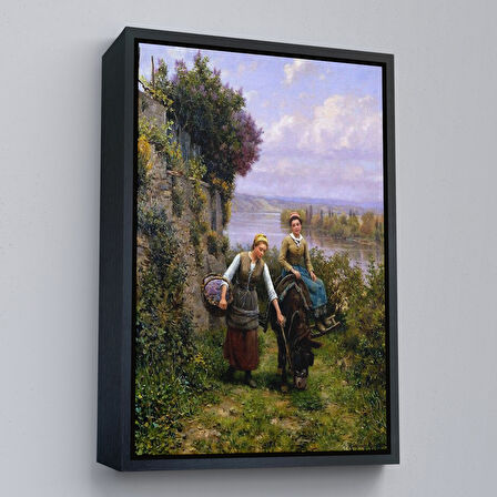 Altın Çerçeveli Dere Kenarındaki Köylü Kızları Duvar Tablosu