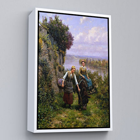 Altın Çerçeveli Dere Kenarındaki Köylü Kızları Duvar Tablosu