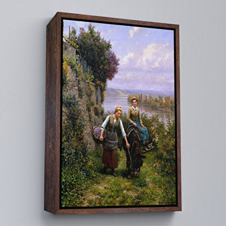 Altın Çerçeveli Dere Kenarındaki Köylü Kızları Duvar Tablosu