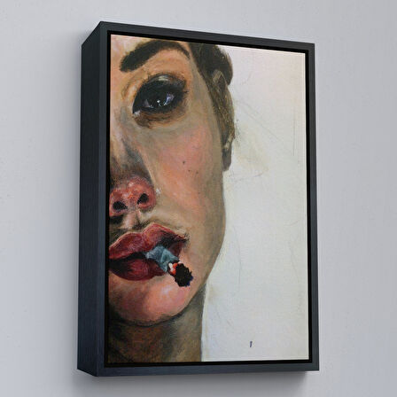 Siyah Çerçeveli Sigara İçen Bitgin Kadın Tablosu