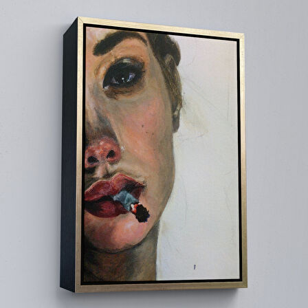 Siyah Çerçeveli Sigara İçen Bitgin Kadın Tablosu