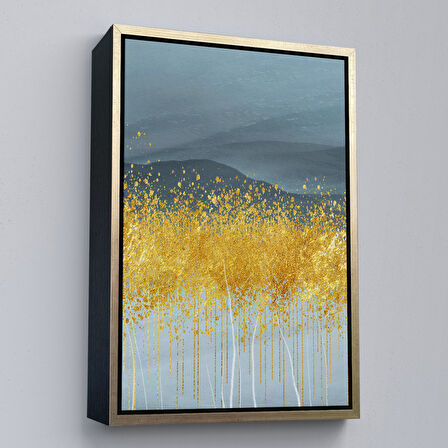 Altın Çerçeveli Modern Altın ve Mavi Soyut Tablosu