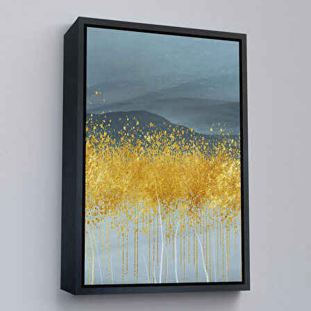 Altın Çerçeveli Modern Altın ve Mavi Soyut Tablosu