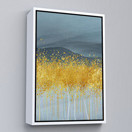 Altın Çerçeveli Modern Altın ve Mavi Soyut Tablosu