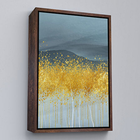 Altın Çerçeveli Modern Altın ve Mavi Soyut Tablosu