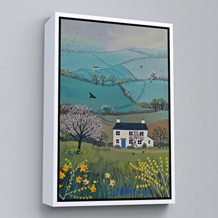 Siyah Çerçeveli İngiliz Köy Evi Manzarası Duvar Tablosu