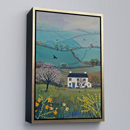 Siyah Çerçeveli İngiliz Köy Evi Manzarası Duvar Tablosu