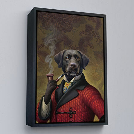 Altın Çerçeveli Pipo İçin Köpek Duvar Tablosu