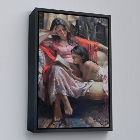 Siyah Çerçeveli Anne ve Kızı Ortaçağ Tablosu