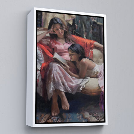 Siyah Çerçeveli Anne ve Kızı Ortaçağ Tablosu