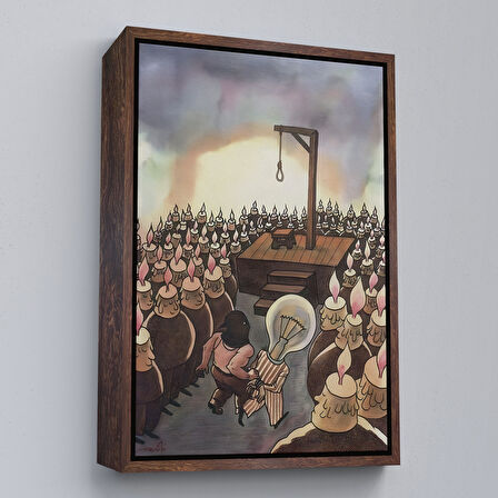 Beyaz Çerçeveli Kafası Farklı Çalışanın Kafası Gider Sürreal Tablo