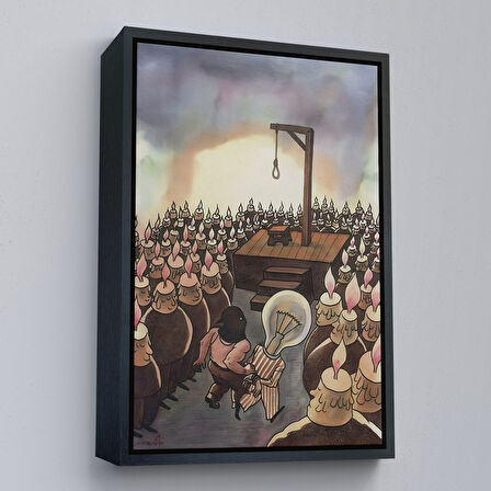 Beyaz Çerçeveli Kafası Farklı Çalışanın Kafası Gider Sürreal Tablo