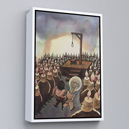 Siyah Çerçeveli Kafası Farklı Çalışanın Kafası Gider Sürreal Tablo