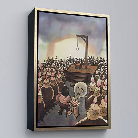 Siyah Çerçeveli Kafası Farklı Çalışanın Kafası Gider Sürreal Tablo