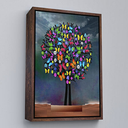 Altın Çerçeveli Kelebekler Ağacı Duvar Tablosu