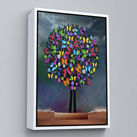 Siyah Çerçeveli Kelebekler Ağacı Duvar Tablosu