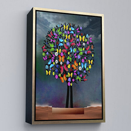Siyah Çerçeveli Kelebekler Ağacı Duvar Tablosu
