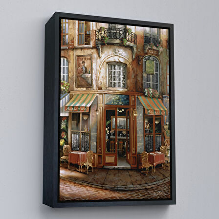 Siyah Çerçeveli Le Petıt Bıstro Kanvas Duvar Tablosu