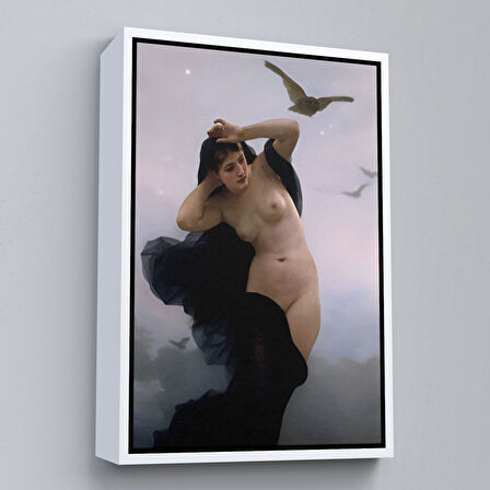 Beyaz Çerçeveli William-Adolphe Bouguereau The Night Duvar Tablosu