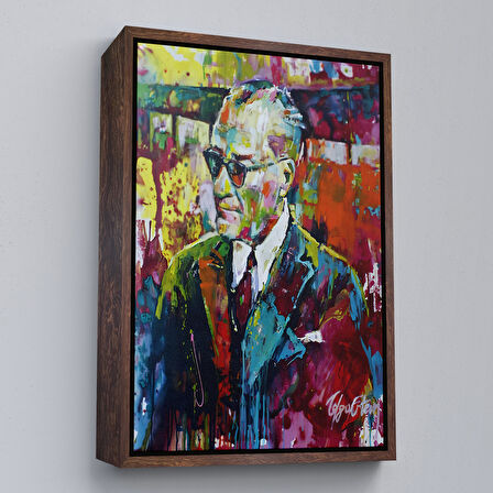 Beyaz Çerçeveli Yağlı Boya Efektli Renkli Mustafa Kemal Atatürk Duvar Tablosu