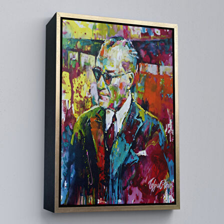 Beyaz Çerçeveli Yağlı Boya Efektli Renkli Mustafa Kemal Atatürk Duvar Tablosu