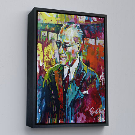 Beyaz Çerçeveli Yağlı Boya Efektli Renkli Mustafa Kemal Atatürk Duvar Tablosu