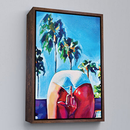 Kahverengi Çerçeveli Bacaklarının Arasından Orta Parmak İşareti Yapan Kadın Tablosu