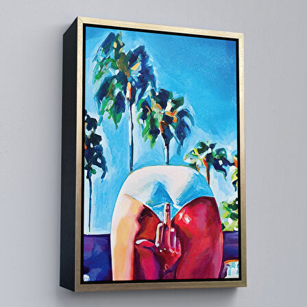 Kahverengi Çerçeveli Bacaklarının Arasından Orta Parmak İşareti Yapan Kadın Tablosu