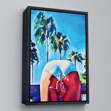 Kahverengi Çerçeveli Bacaklarının Arasından Orta Parmak İşareti Yapan Kadın Tablosu