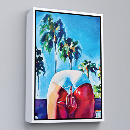 Kahverengi Çerçeveli Bacaklarının Arasından Orta Parmak İşareti Yapan Kadın Tablosu