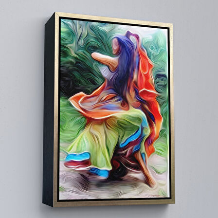 Altın Çerçeveli Renkli Kıyafeti İle Samba Yapan Kadın Duvar Tablosu