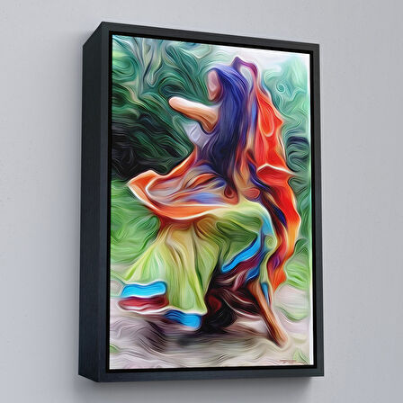 Altın Çerçeveli Renkli Kıyafeti İle Samba Yapan Kadın Duvar Tablosu