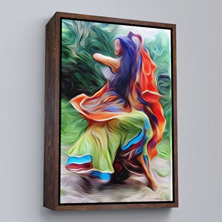 Altın Çerçeveli Renkli Kıyafeti İle Samba Yapan Kadın Duvar Tablosu