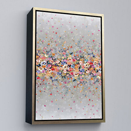 Beyaz Çerçeveli Renkli Çiçekler Duvar Tablosu