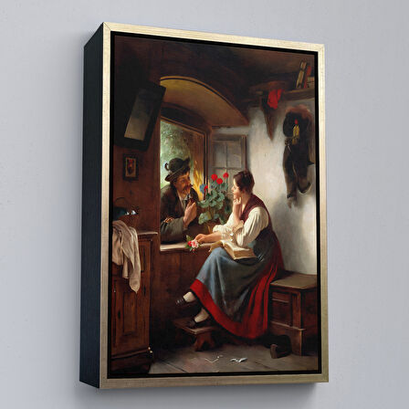 Beyaz Çerçeveli Ortaçağ Avrupası Sevgililer Duvar Tablosu