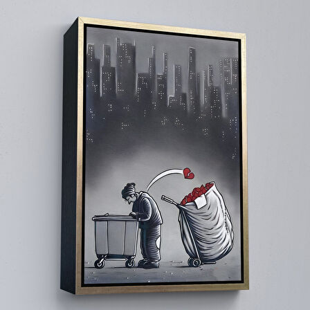 Beyaz Çerçeveli Şehirdeki Kırık Kalpleri Toplayan Çöpçü Duvar Tablosu