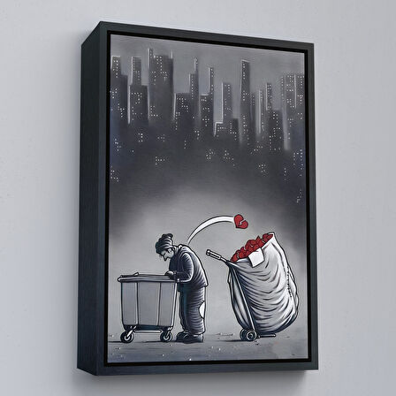 Beyaz Çerçeveli Şehirdeki Kırık Kalpleri Toplayan Çöpçü Duvar Tablosu
