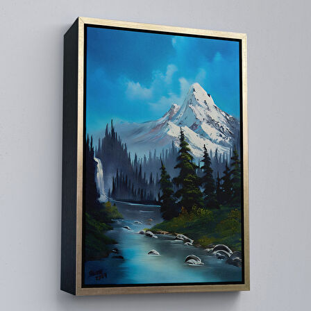 Kahverengi Çerçeveli Rusya Dağ ve Akarsu Manzaralı Dekoratif Duvar Tablosu