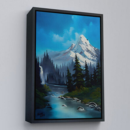 Kahverengi Çerçeveli Rusya Dağ ve Akarsu Manzaralı Dekoratif Duvar Tablosu