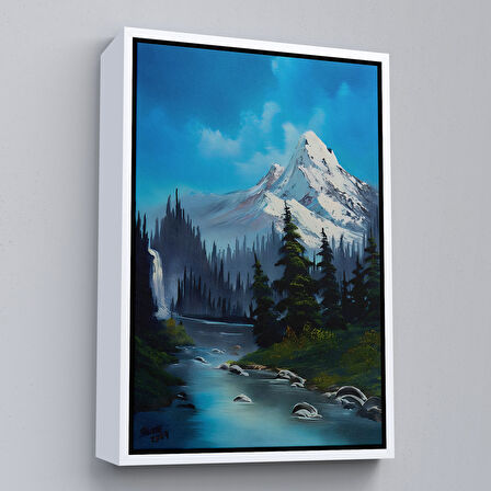 Siyah Çerçeveli Rusya Dağ ve Akarsu Manzaralı Dekoratif Duvar Tablosu