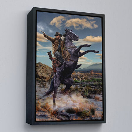 Siyah Çerçeveli Amerikan Kovboyu Dekoratif Duvar Tablosu