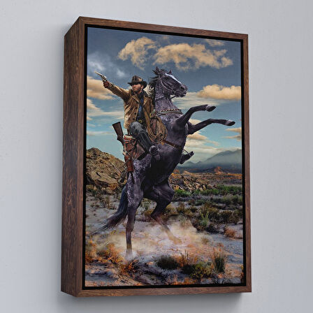 Siyah Çerçeveli Amerikan Kovboyu Dekoratif Duvar Tablosu