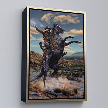 Siyah Çerçeveli Amerikan Kovboyu Dekoratif Duvar Tablosu