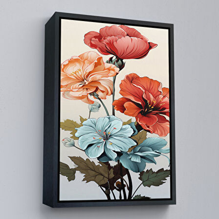 Beyaz Çerçeveli Renkli Çiçekler Tablosu