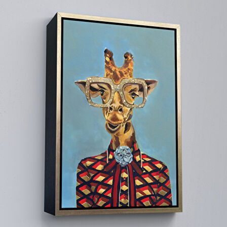 Beyaz Çerçeveli Sosyetik Zürafa Dekoratif Duvar Tablosu