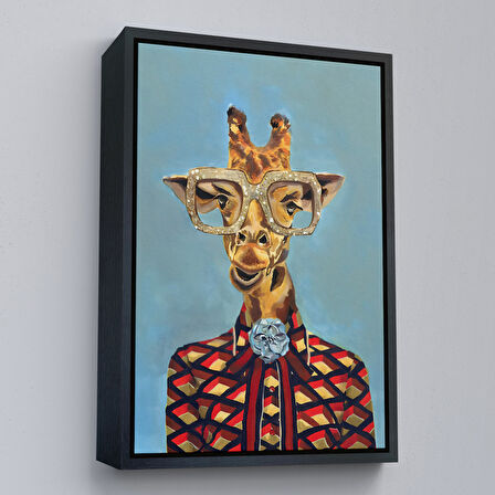 Beyaz Çerçeveli Sosyetik Zürafa Dekoratif Duvar Tablosu