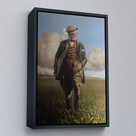 Altın Çerçeveli Tarlada Yürüyen Mustafa Kemal Atatürk Duvar Tablosu