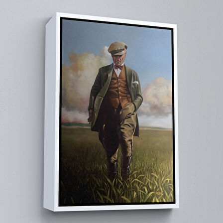 Altın Çerçeveli Tarlada Yürüyen Mustafa Kemal Atatürk Duvar Tablosu