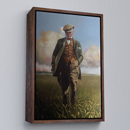 Altın Çerçeveli Tarlada Yürüyen Mustafa Kemal Atatürk Duvar Tablosu